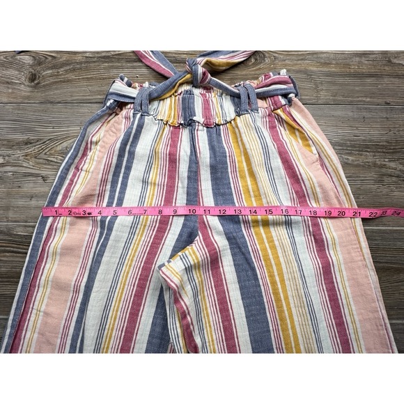 a.n.a Linen Blend Pants Belted Cropped Wide Leg Stripe S Coastal Resort Beach - Picture 6 of 12